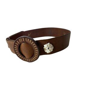 Henry Cuir Leather Belt Circular Buckle Size Small Italy Barneys New York Artsy